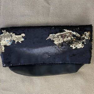 Navy and Silver Embellished Clutch with Sparkling Accents